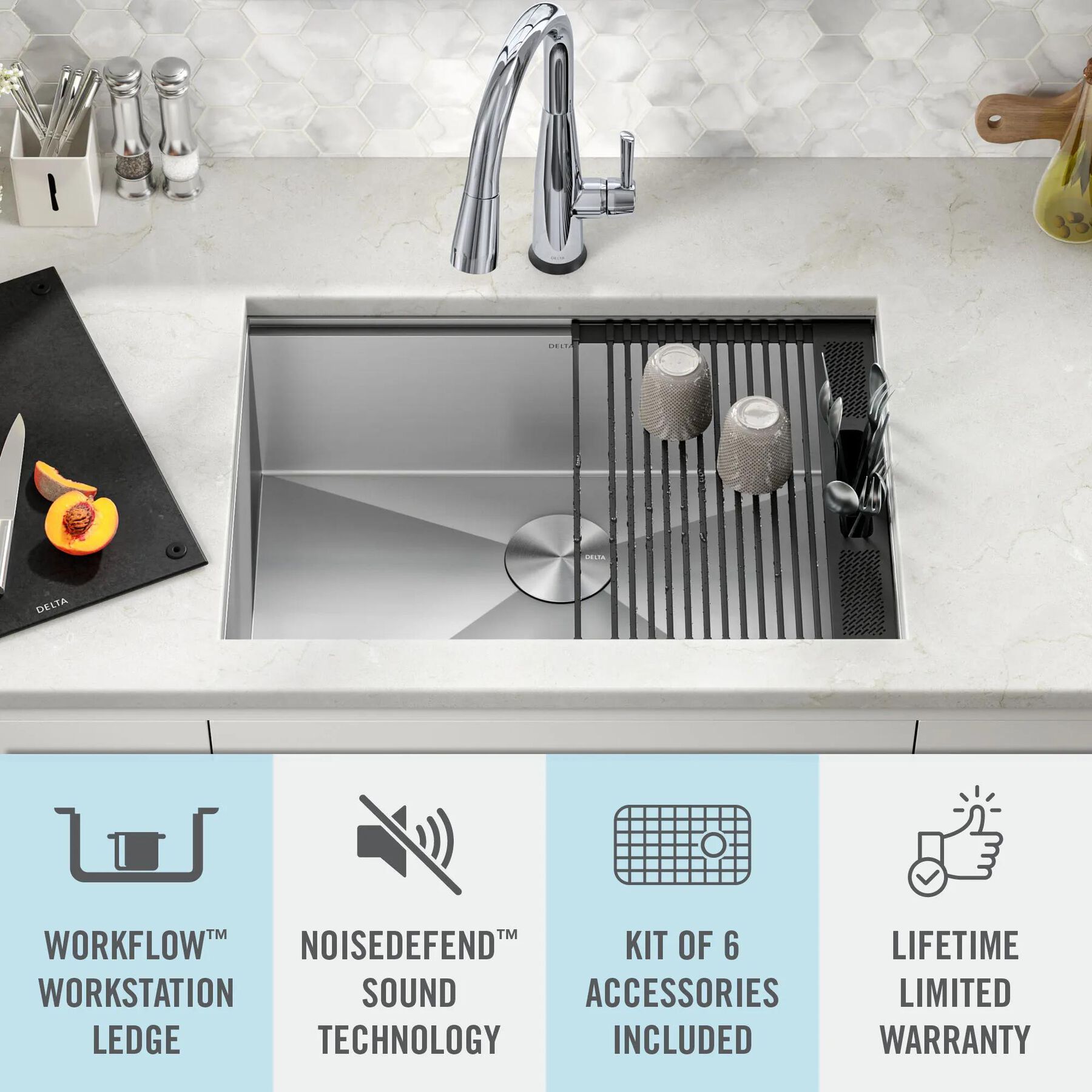 27&rdquo; Workstation Kitchen Sink Undermount&nbsp;16 Gauge&nbsp;Stainless Steel Single Bowl with&nbsp;WorkFlow&trade; Ledge and Accessories